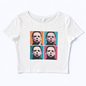 Michael Myers Horror Crop Tee XS/S Halloween Pop Art Graphic Shirt